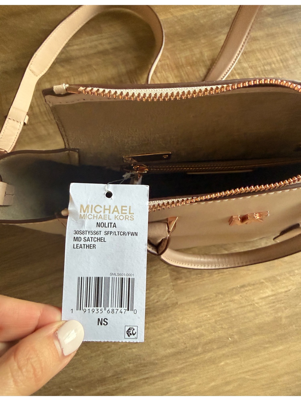Michael Kors Blush and Cream Leather Satchel with Strap - Picture 4 of 7